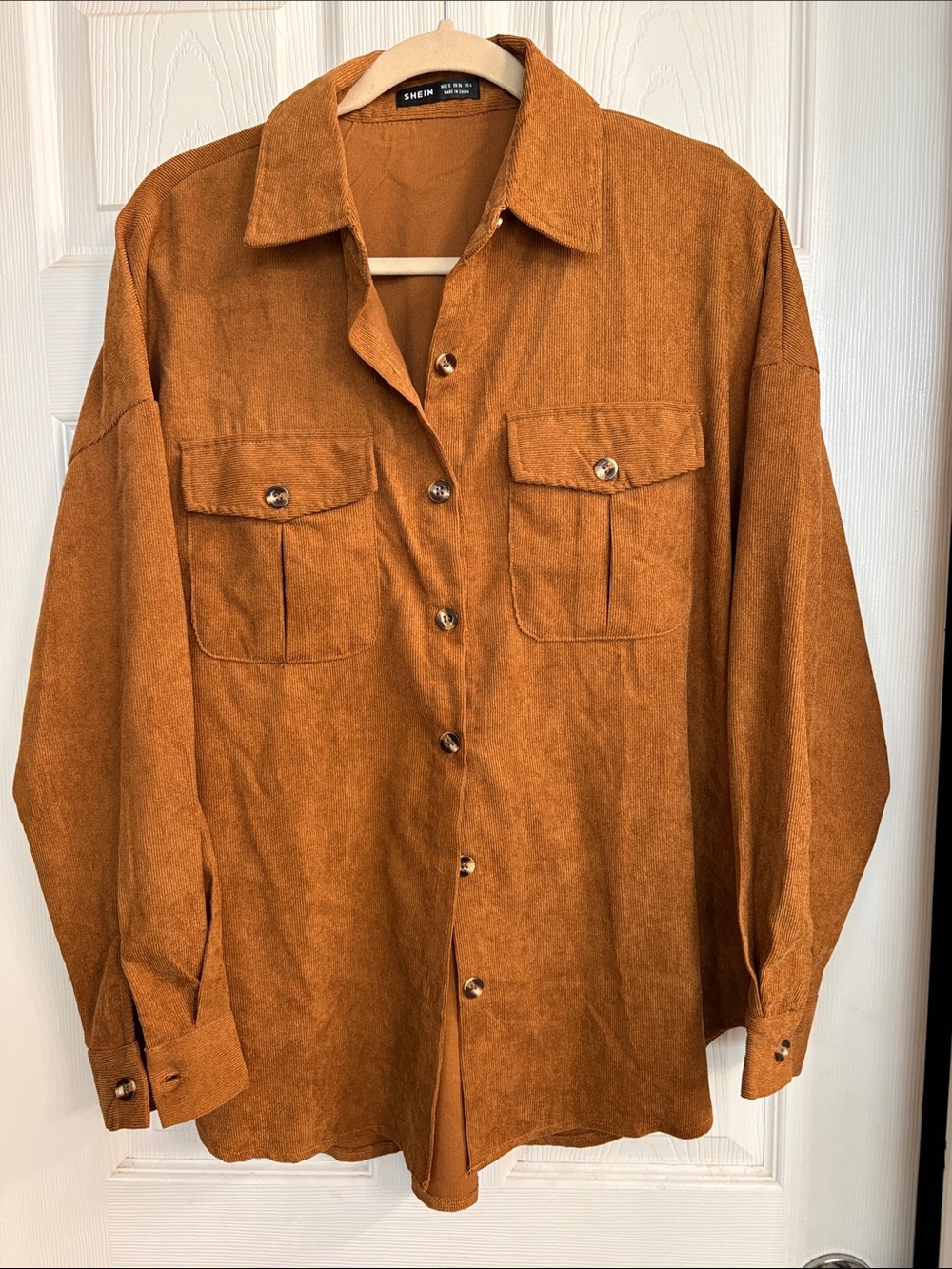 SHEIN Rust Suede-Look Button Front Shirt Jacket